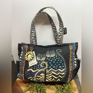 Laurel Burch Colorful Cat Print Tote Bag